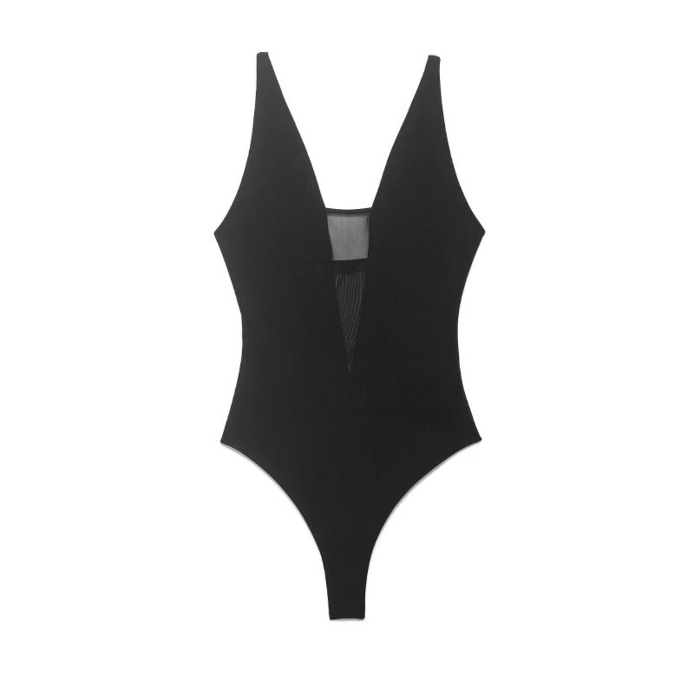 ZARA Sheer Mesh Deep V Sexy One Piece Swimsuit